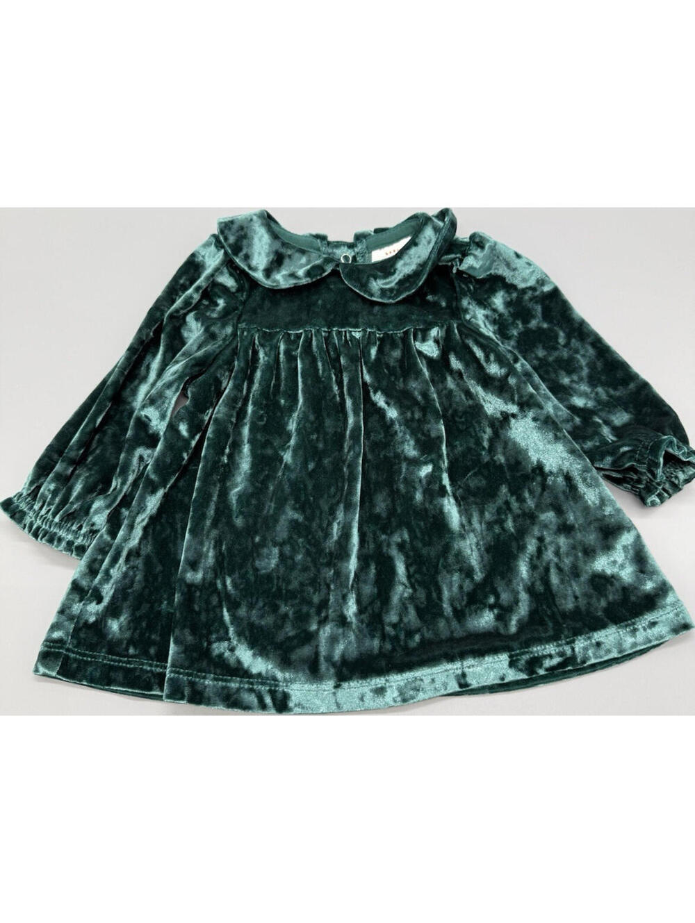 Cat & Jack Green Velvet A-Line Dress 3-6 Months Unisex Long Sleeve Button